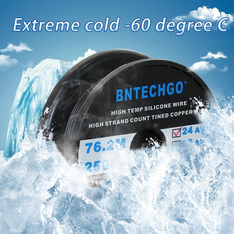BNTECHGO 24 Gauge Silicone wire spool 250 ft Black Flexible