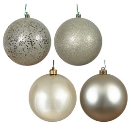 Vickerman 6" Champagne 4-Finish Ball Ornament Assortment - 6-Inch - Gold Color - 4 Per Box - Matte, Shiny, Glitter, Sequin - Reliable and Durable - Perfect Christmas Ornaments