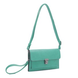 Isabelle Women's Pushlock Shoulder Crossbody Clutch Purse Bag Wristlet (Green)