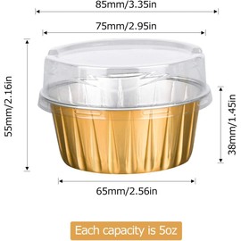 Tazas de Papel de Aluminio, 25 Piezas Tazas de Postre con Tapa,Tazas para Hornear Tartas con Tapa, 5 onzas Mini Moldes de Aluminio para Tarta, Moldes Para Magdalenas Con Tapas (Oro)