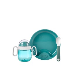Mepal – Baby dinnerware 3-Piece Set Mepal Mio – Includes Leak-Proof Sippy Cup, Trainer Plate & Trainer Spoon – Dishwasher Safe & BPA-Free - Set of 3 - Deep Turquoise