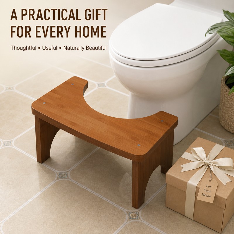 Bamboo Toilet Stool for Adults and Kids, 6.7-Inch Non-Slip Bathroom