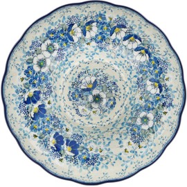 Polish Pottery 11¾-inch Chip and Dip Platter made by Ceramika Artystyczna (Blissful Beauty Theme) Signature UNIKAT + Certificate of Authenticity