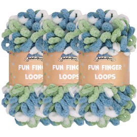 JubileeYarn Fun Finger Loops Yarn - Jumbo Polyester - 100g/Skein - Multicolor Blue Green - 3 Skeins