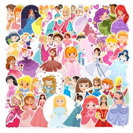 50 Pieces Cute Princess Stickers for Laptop, Bumper, Skateboard, Water Bottles, Computer, Phone, Guitar, Cartoon Stickers for Kids, Teens and Adults