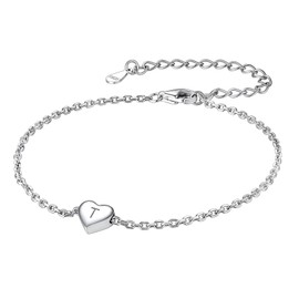 Suplight Women's Heart Bracelet with Letters A-Z 925 Silver Initial Bracelet Adjustable Chain Length 16-21 cm Gifts for Girlfriend Love Girls for Birthday Valentine's Day Christmas, Sterling Silver