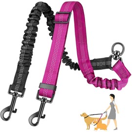 2 Dogs Leash Coupler, 360° Swivel Double Leashes for 2 Dogs, Adjustable Length Dog Walking and Training Leash for Small Medium Large Two Dogs (Rose Red)
