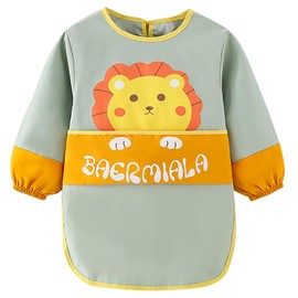 Rumnoke Kids Art Smock Toddler Children Artist Painting Aprons Waterproof Long Sleeves Paint Smocks with Pockets Lion Green 100 M