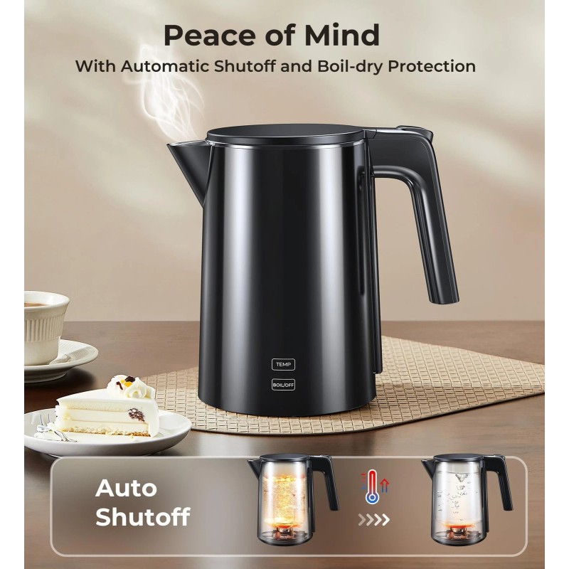 SSYFEI Electric Kettle, Double Wall Stainless Steel Cool Touch Water