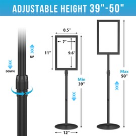 Adjustable Sign Stand Holder Double Sided Sign Stands for Display 8.5 x 11 Inches Floor Standing Sign Holder for Business, Outdoor Indoor Poster (Black)