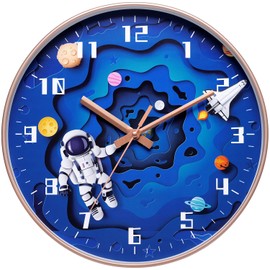 KSYOU 12 Inch Silent Movement Kids Space Silent Creative Wall Clock, Operated for Wall Clock for Office, Classroom, Bedroom, Bathroom, Living Room, Restaurant, Children's Room，Kitchen(30 cm/ 12")