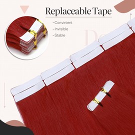 Silk-co Hair Extensions Tape in Human Hair 20inch #Red Real Human Hair Extension Skin Weft Seamless Straight Silky Soft Hair Extension (20 Pcs, 50g/Set)