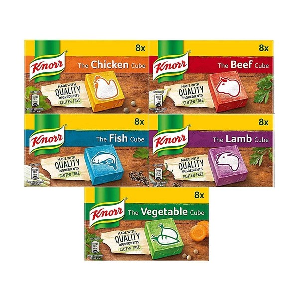 Knorr Stock Cubes Collection - (Chicken - 8X10g, Beef - 8X10g, Fish - 8X10g, Lamb - 8X10g, Vegetable - 8X10g)