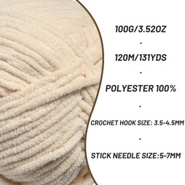 3 Packs Plush Chenille Chunky Crochet Yarn - Baby Yarn for Crocheting Soft - Velvet Yarns Knitting for Blankets Crafts - Fluffy Amigurumi Yarns 300g / 393yd (3 Beige)
