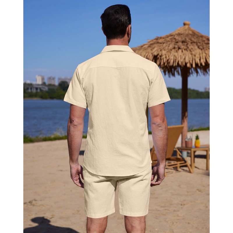 YAOHUOLE Mens Beach Clothes Linen Sets Men Outfits 2 Piece