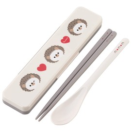 Skater CCS3SAAG-A Pompon's Hedgehog Chopsticks & Spoon Set, Bento Box, For Adults, Antibacterial, Combination Set, 7.1 inches (18 cm), Does Not Tickle, Made in Japan