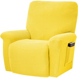 CONRUSER Stretch Recliner Chair Covers, 4-Piece Soft Sofa Cover Thick Single Seat Couch Cover Jacquard Recliner Slipcover with Pocket (Yellow)