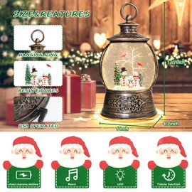 Christmas Cardinal Snow Globe 12.5In High, Snowman Musical Snow Globe Lantern Lights with 6 Hour Timer and Batteries Powered, Retro Style Holiday Glitter Globe for Xmas Home Decoration and Santa Gifts