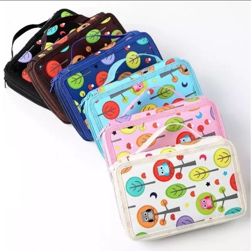 Large Pencil Case Cartoon Pink 4 Tiers 72 Holes Impact