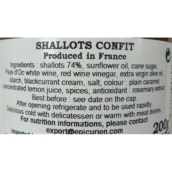 Shallots Confit French Import 7.05 oz jar from l'Epicurien France, One