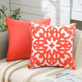 Set of 2 Cushion Covers, 40 x 40 cm, Coral Peach Velvet Cushion Cover, Soft Cosy Cushion Covers, Modern Mandala Pattern, Decorative Cushion Cover, Sofa Cushion for Sofa, Living Room