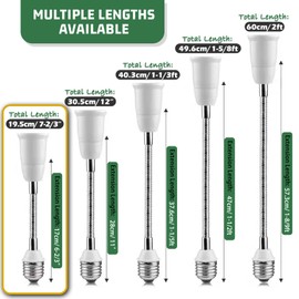 Light Socket Extender Adapter,Flexible Extension Lamp Socket Adapter,Standard Bulb Screw Base Extension Adapter for Lamps Bulb Security Cameras (20cm (7.87"), 2)