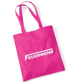 HUURAA Jute Bag Fire Brigade Long F Bag Cotton 10 Litres with Motif for Life Savers Gift Idea for Friends and Family, fuchsia