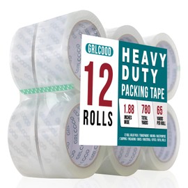 GRLCOOD Clear Packing Tape, 12 Rolls Heavy Duty Packing Tape 1.88 Inches Wide 65 Yards Per Roll 780 Total Yards, Clear Tape is Ideal for Home Office and Transportation