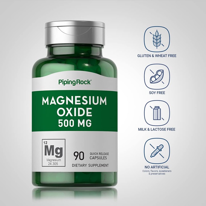 Piping Rock Magnesium Oxide 500mg | 90 Capsules | Non-GMO,
