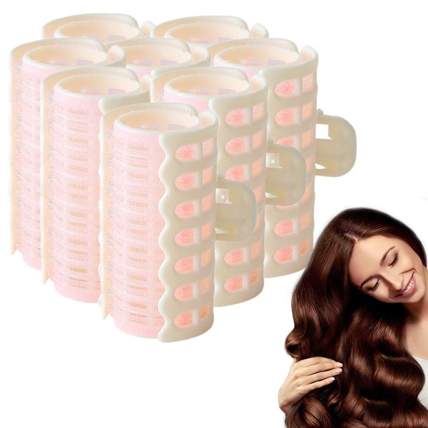 8 x Curlers, Self Gripping Curlers, Reusable Hair Rollers, No Heat Rollers for Hair Volume for Women, DIY Salon, Hairdressers, Curlers, Hairstyling Tools (Pink)