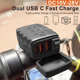 36W Motorcycle USB Phone Charger with 3 Ports, Waterproof 12V Adapter Universal Fit SAE to USB Fast Charging Socket with ON Off Switch