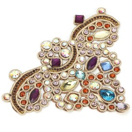 2 Pieces Rhinestone Applique Clothes Applique Rhinestone Crystal Applique Sew On Faux Pearl Patch for Clothes Shoes Bag Embellishment (07 Purple)