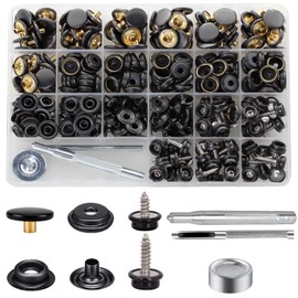 350PCS Canvas Snap Kit, BetterJonny Stainless Steel Screws Snaps Marine Grade Canvas Upholstery Boat Snaps Fastener Press Stud Cap with 3 Setting Tools Material Hole Punch for DIY Cover Leather Black