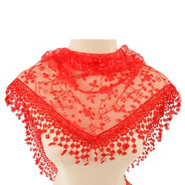 YOUR SMILE Lightweight Soft Leaf Lace Fringes Triangular Floral Fashion Towel Scarf Wrap for Women (Red)