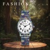 JewelryWe Unisex Floral Elastic Watch：Men Women Bohemian Round Analog Quartz