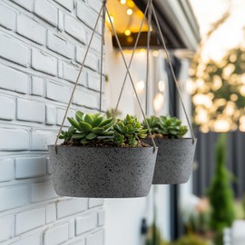 La Jolie Maison Large Hanging Planters - 12 Inch Outdoor Flower Pots, Rock Gray Hanging Garden Planters Set of 2