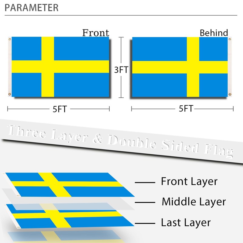 Sweden Swedish Flag 3x5 Three Layer & Double Sided Flag