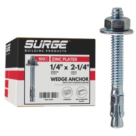 Surge BP - 1/4" x 2-1/4" Zinc-Plated Wedge Anchors for Concrete and Cement | Heavy-Duty Expansion Anchor (Box of 100)