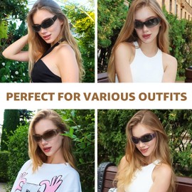 TJUTR 2Pack Polarised Sunglasses Womens with UV400 Protection Wraparound Shades with Rhinestone Design for Driving, Hiking & Travel