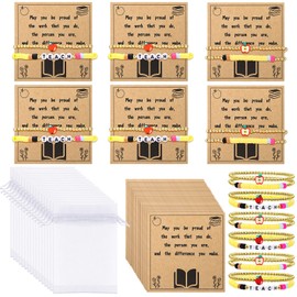 Huquary 30 Set Teacher Appreciation Gifts Bulk Includes 60 Beaded Bracelets 30 Gift Cards and 30 Organza Bags for Teacher Appreciation Week End of School Year Back to School