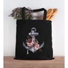Autiga® Jute Bag Anchor Flowers Cotton Bag Shopping Bag Black