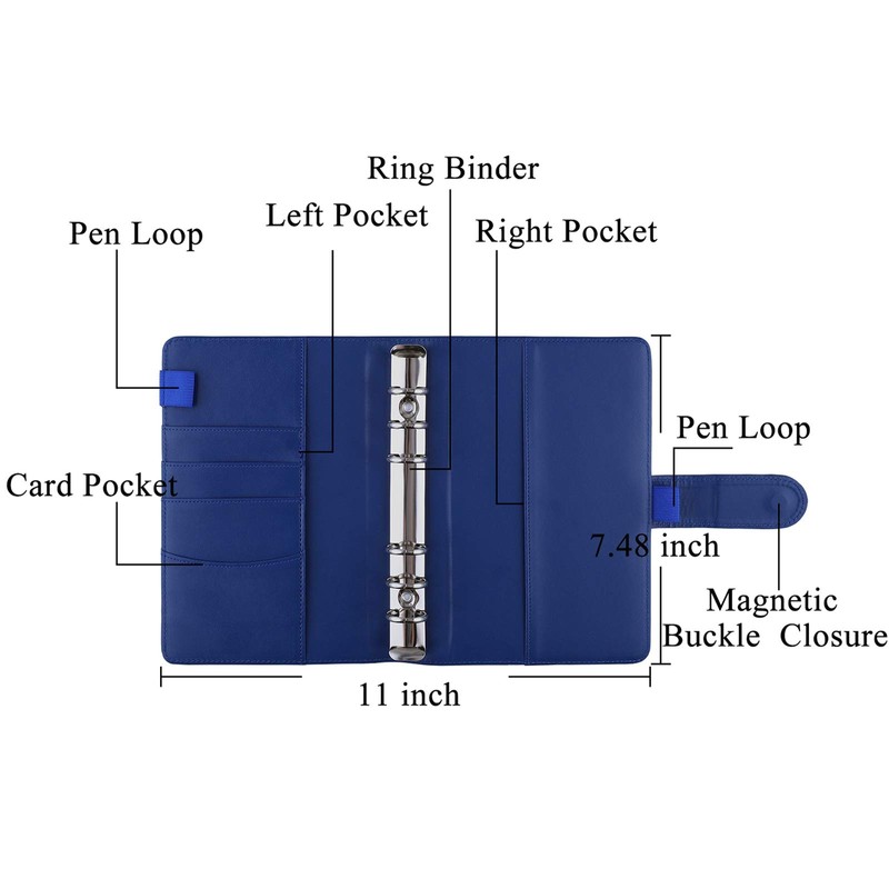 Antner A6 PUレザー バジェットバインダー 詰め替え可能 6リング ノートブックバインダー A6リフィルペーパー用 ルーズリーフ パーソナルプランナー