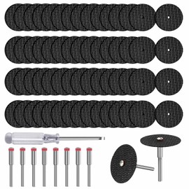 60pcs Rotary Tool Cut Off Wheels 1-1/4'' Fiberglass Reinforced Cutting Discs Rotary Drill Saw Blades with 8Pcs Mandrels Rotary Tool Accessories for Cutting Metal, Wood, Stone(One Screwdriver)