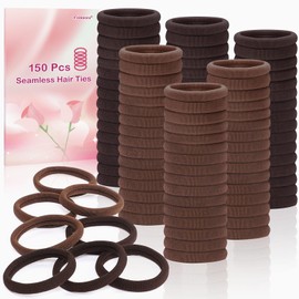 150 Pcs Seamless Elastic Hair Ties No Damage for Thick & Thin Hair, Ponytail Holders, Elastics, Soft Pony Tails Bands for Women, Coffee & Brown