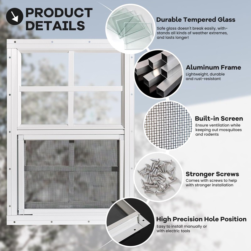 NOTASA Shed Windows 2 Pack, Chicken Coop Windows 12" x