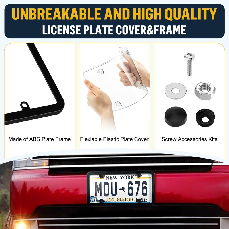License Plate Frame Cover, Rear Front Car Plate Protector Fits