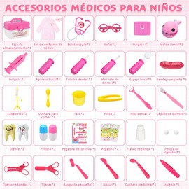 Kit de Médico de Juguete para Niños, 36 PCS Juego de Médico, Juguetes de Simulación Médica con Estuche de Regalo, Juego de Rol Disfraz de Doctor, Kit de Juego de Dentista, Juguete para Niños y Niñas