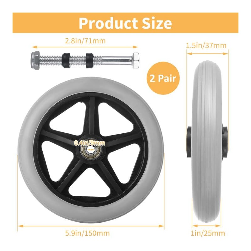 MUXHEL 4 Pcs Walker Wheels Replacement 6 Inch Solid Wheelchair