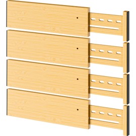 Ryqtop Bamboo Drawer Dividers 4" High, 12.8-18" Adjustable Drawer Organizers for Clothes,Expandable Dresser Separators in Bedroom/Kitchen/Bathroom/Office Organization and Storage,4 Pack