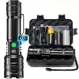 PHIXTON 1 Lichtmodi Taschenlampe LED Aufladbar Extrem Hell Große Reichweite, Super Helle Starke Taktische USB C Flashlight, Zoombares Wiederaufladbare Torch Light für Outdoor Security